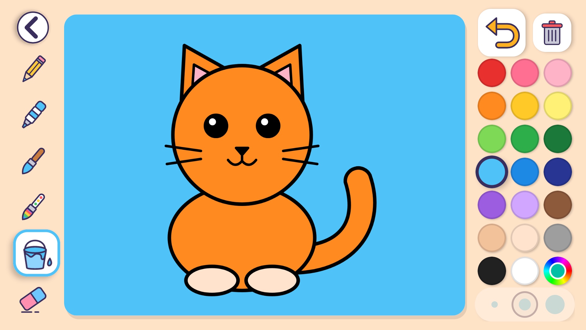 Kleurplaten: een ingekleurde oranje kat